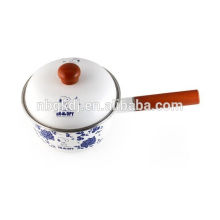 Enamelware Casserole tea pot with single handle and flower decals